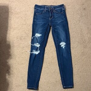 American Eagle Outfitters Dark Blue Ripped Skinny Jeans